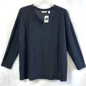 NWT QVC Denim & Co Brushed Ribbed Black Sweater / 1X